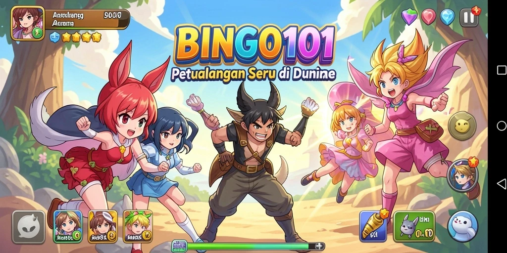 Tampilan gameplay seru di BINGO101 dengan karakter Anime.