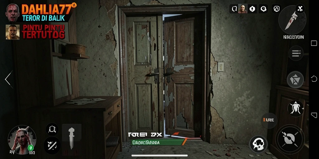 Screenshot menunjukan momen mencekam dalam game DAHLIA77.