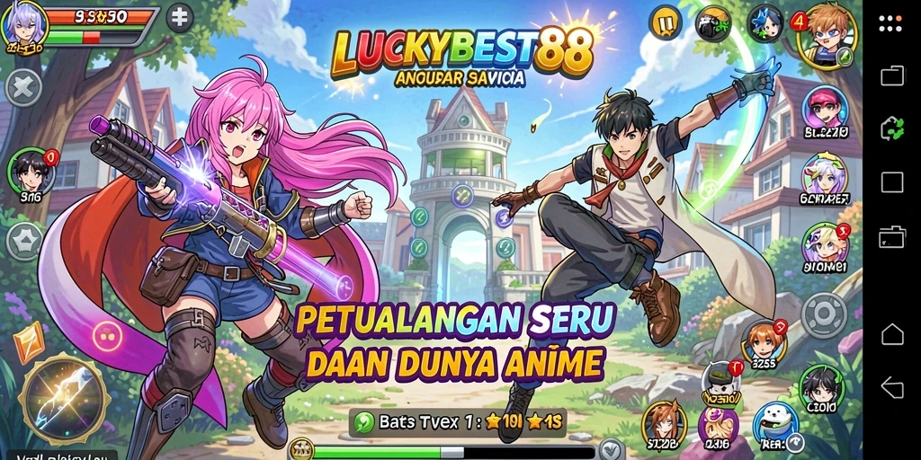 Tampilan gameplay menarik di LUCKYBEST88 dengan karakter anime yang beraksi.