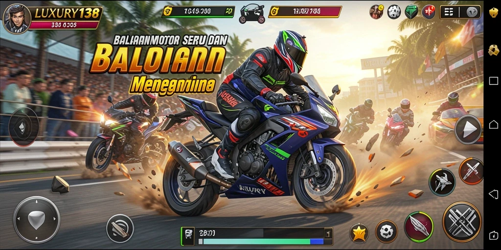 Screenshot gameplay LUXURY138 dengan aksi balapan motor.