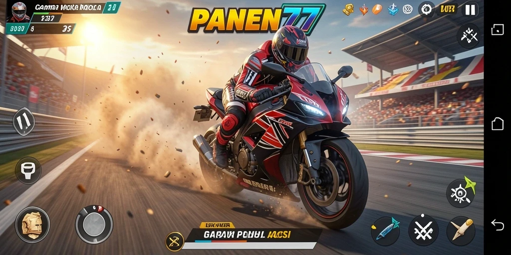 Tampilan menarik dari gameplay balap motor di PANEN77.