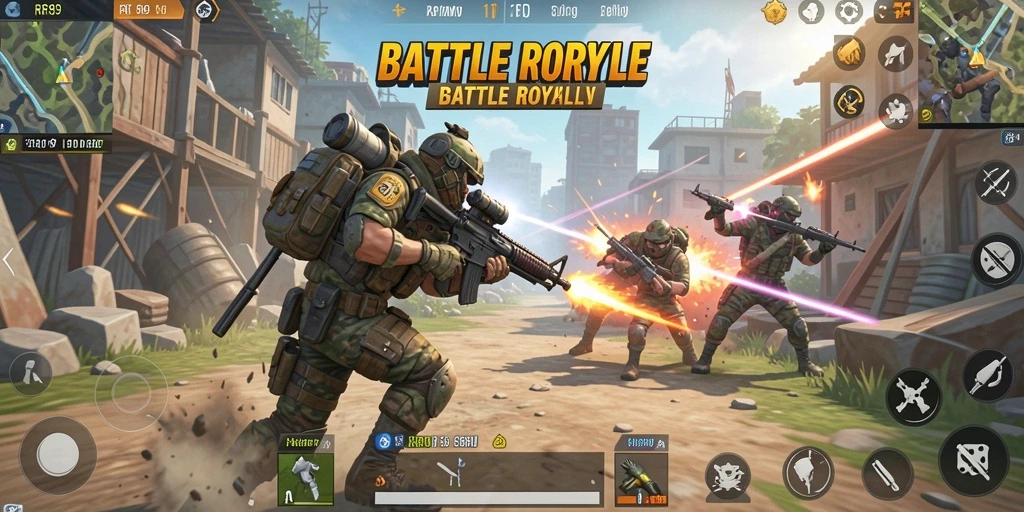 Tampilan gameplay intense dalam pertempuran Battle Royale.