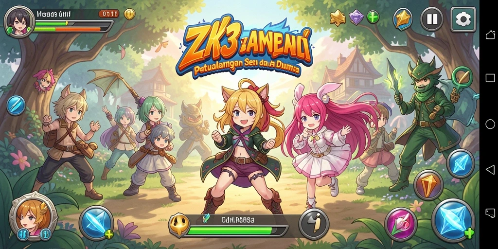 Screenshot ZK3 menampilkan karakter Anime dalam aksi seru.